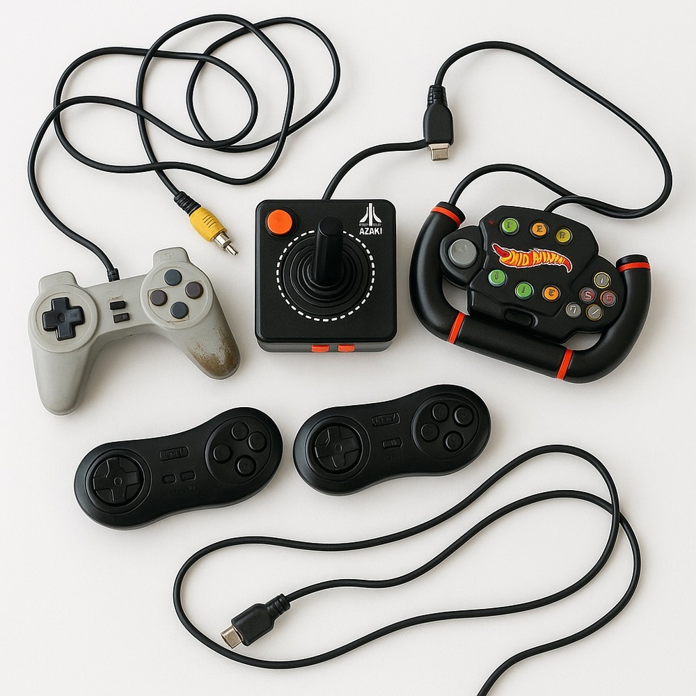 Retro Plug-and-Play Gaming Controllers Lot — Untested Atari Joystick Hot Wheels